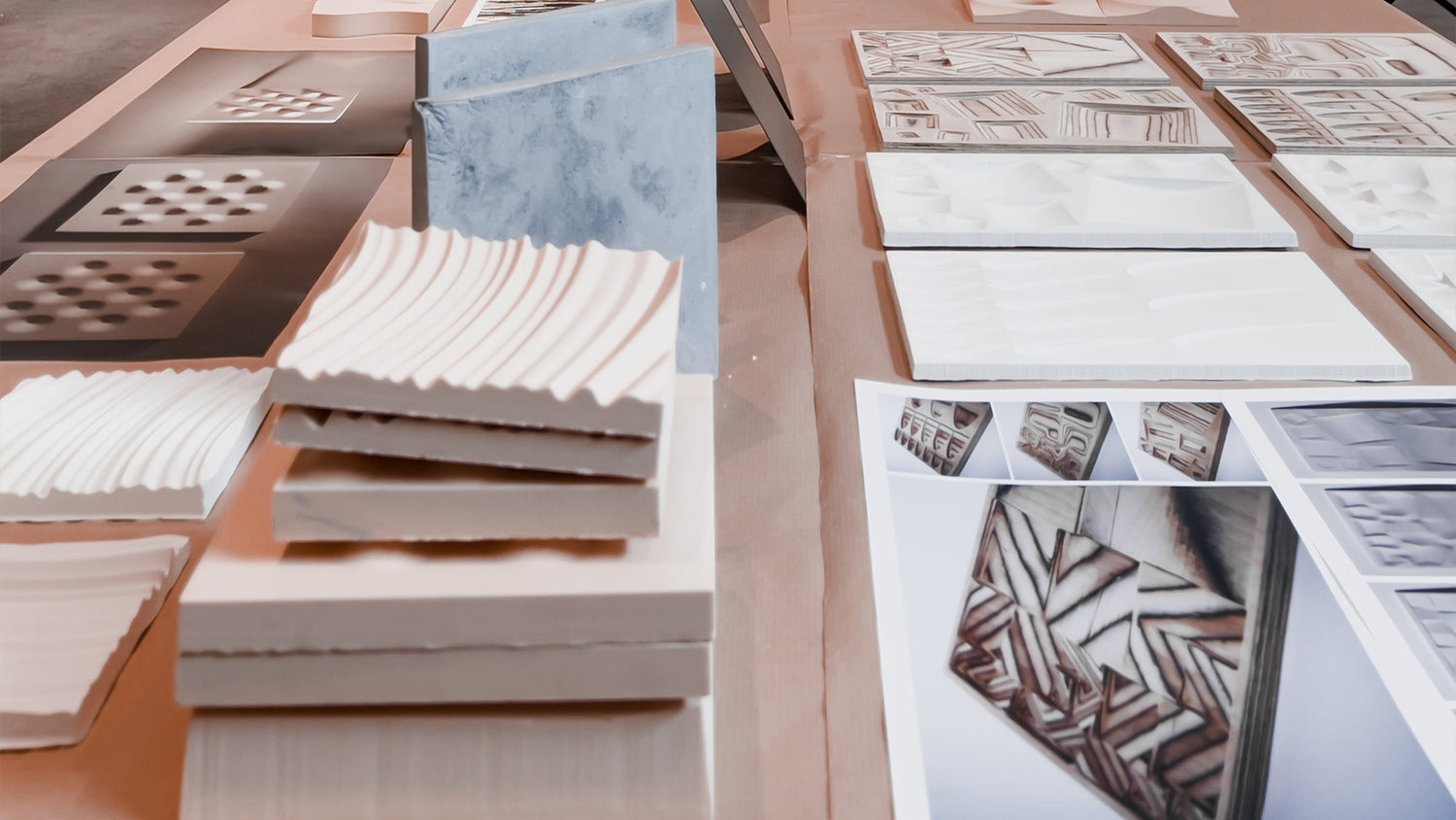 Table show experimental reliefs and research by students at the architectural association